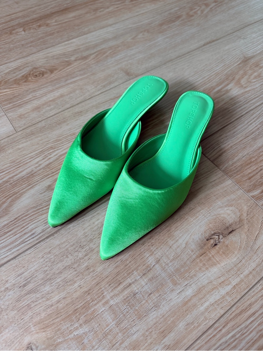 Topshop Bright Green Pointed Toe Slip-On Heels